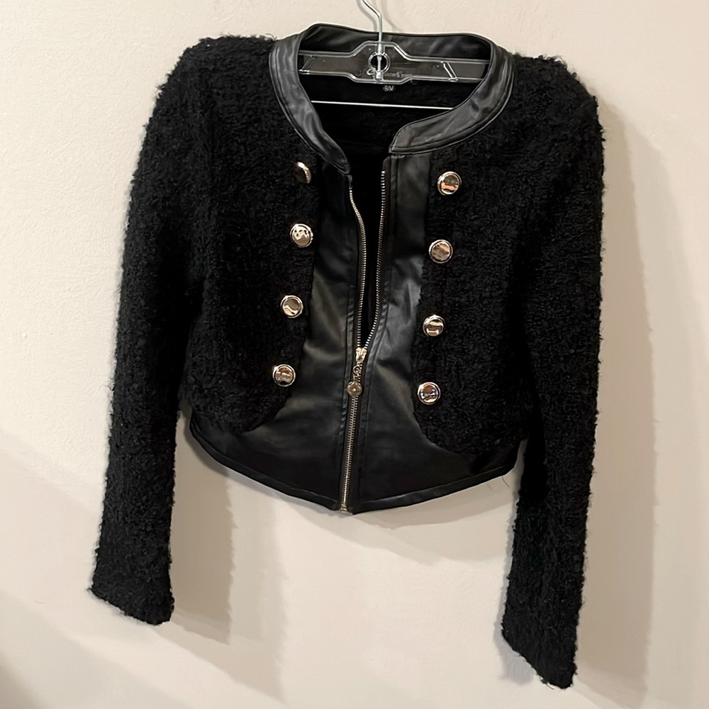 Black leather and wool jacket